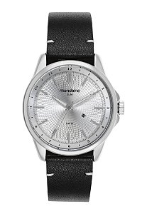 Relógio Mondaine Masculino Analógico Slim Prata Fundo Preto Pulseira Couro Preta 32946G0MVNO3