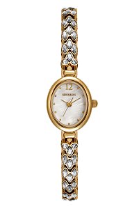 Relógio Seculus Feminino Analógico Clássico Caixa Oval Dourado Pulseira Com Cristais 77365LPSVDB1
