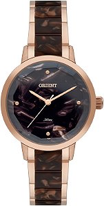 Relógio Orient Feminino Analógico Eternal Aço Rosé Resina Marrom Vidro Facetado FTSS0140 N1RN