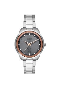 Relógio Orient Feminino Analógico Eternal Aço Prata Fundo Cinza Calendário FTSS1150 G1SX