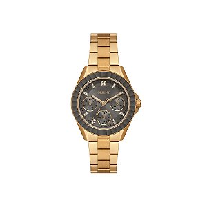 Relógio Orient Feminino Dourado Estilo Cronógrafo Fundo Cinza Cristais FGSSM088 G1KX Original