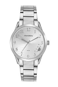 Relógio Mondaine Feminino Analógico Aço Prata Fundo Detalhe Coração e Cristais 99765L0MVNE1