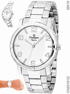 Relógio Champion Feminino Analógico Aço Prata Mostrador Branco Elegance CN25181Q