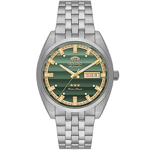 Relógio Orient Masculino Automático 3 Estrelas Heritage Aço Safira Persiana Verde YN6SS019E1SX
