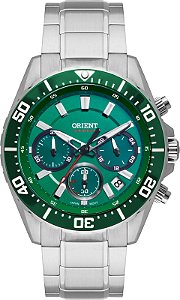 Relógio Orient Masculino Analógico Cronógrafo Solar Elite Sea Aço Safira Fundo Verde MBSSC288E1SX