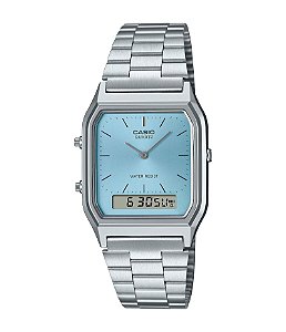 Relógio Casio Vintage Prata Fundo Azul Ice Blue Turquesa AQ-230A-2A1MQYDF Original