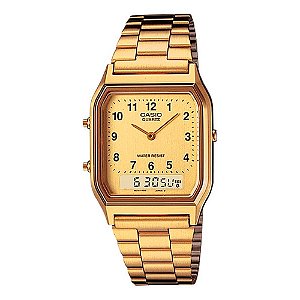 Relógio Casio Vintage Todo Dourado Unissex Ana-Digi AQ-230GA-9B Original