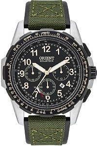 Relógio Orient Masculino Analógico Solar Elite Air Aço Safira Pulseira Nylon Verde MBSNC007 P2EX