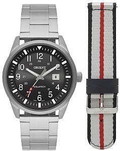 Relógio Orient Masculino Analógico Dupla Pulseira Aço Prata Mostrador Preto MBSS1451P2SX