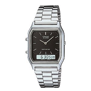 Relógio Casio Vintage Ana-Digi Prata Fundo Preto AQ-230A-1DMQ-SC Original