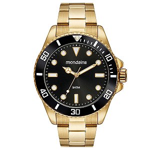 Relógio Mondaine Masculino Analógico Aço Dourado Bisel Preto 42mm 32549GPMVDE2 Original