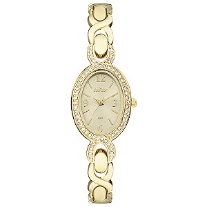 Relógio Condor Feminino Analógico Dourado Formato Oval Mostrador Perolado Cristais CO2035NVI5K