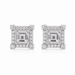 Brinco Quadrado Cravejado 5x5mm Moissanite Prata 925 com Ródio