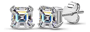 Brinco Quadrado 6x6mm Moissanite Prata 925 com Ródio