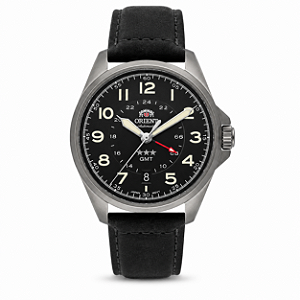 Relógio Orient Masculino Analógico Automático Aço Prata Pulseira Couro Fundo Preto NH3SC017 P2PX