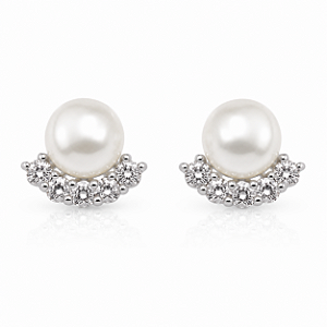 Brinco Pérola e Moissanite 2mm Prata 925 com Ródio