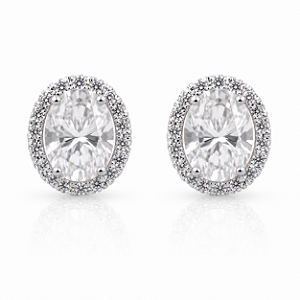 Brinco Oval 7x9 mm Moissanite Prata 925 com Ródio