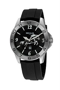 Relógio Seculus Masculino Country Cavalo Preto Silicone 48mm Calendário 5ATM 44034G0SVNU1