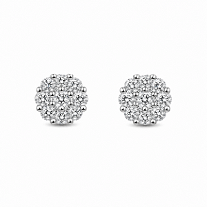 Brinco Flor Cravejada 2,0mm Moissanite Prata 925 com Ródio