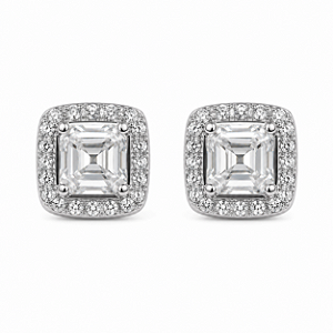 Brinco Quadrado Cravejado 5x5mm Moissanite Prata 925 com Ródio