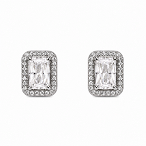 Brinco Retangular 5x7mm Cravejado Moissanite Prata 925 com Ródio