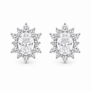 Brinco Oval 4x6mm Cravejado Moissanite Prata 925 com Ródio