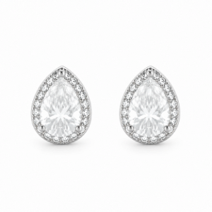 Brinco Gota 6x8mm Cravejado Moissanite Prata 925 com Ródio