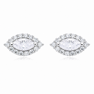 Brinco Navete 4x8mm Cravejado Moissanite Prata 925 com Ródio