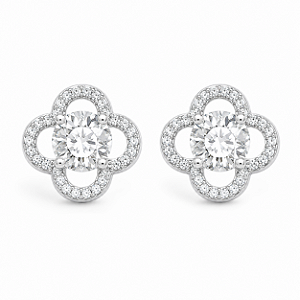 Brinco Ponto de Luz Trevo Moissanite 6,0mm Prata 925 com Ródio