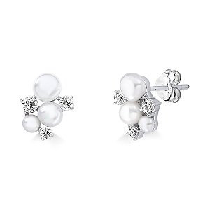 Brinco  Cacho de Pérolas 3mm 6mm Moissanites1,5mm 2mm Prata 925 com Ródio