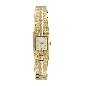Relógio Seculus Feminino Analógico Mini Retangular Bracelete Rígido Dourado Vidro Facetado 39000LPSVDB1
