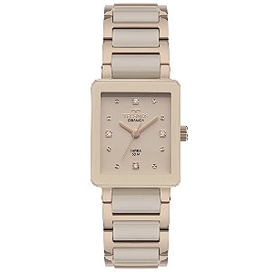 Relógio Technos Feminino Analógico Cerâmica Safira Aço Dourado Nude Retangular 2035NCS/2D