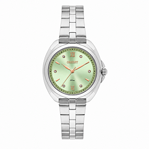 Relógio Orient Feminino Analógico Aço Prata Mostrador Verde Com Cristais 32mm FBSS0158 F3SX