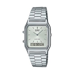 Relógio Casio Unissex Vintage Analógico Digital Prata Fundo Claro AQ-230A-7AMQYDF-SC