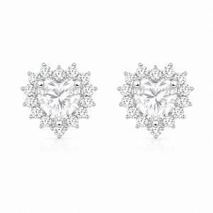 Brinco Coração Cravejado 6x6mm Moissanite Prata 925 com Ródio