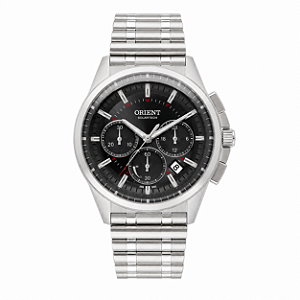 Relógio Orient Masculino Analógico Neo Vintage Cronógrafo Solartech Aço Prata Fundo Preto 43mm MBSSC266 G1SX