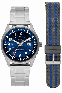Relógio Orient Masculino Prata Fundo Azul Dupla Pulseira Clássico Aço MBSS1452 D2SX Original