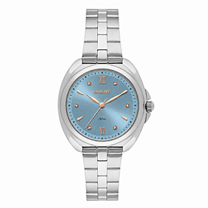Relógio Orient Feminino Analógico Aço Prata Mostrador Azul Com Cristais 32mm FBSS0158D3SX