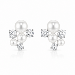 Brinco Cacho de Pérolas Moissanite 3x2mm Prata 925 com ródio