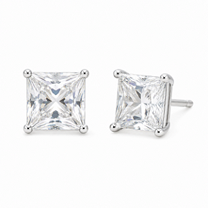 Brinco Ponto de Luz Quadrado 10mm Moissanite Prata 925 com Ródio