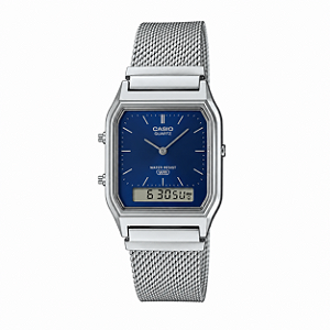 Relógio Casio Unissex Vintage Analógico e Digital Prata Mostrador Azul AQ-230EM-2ADF-SC