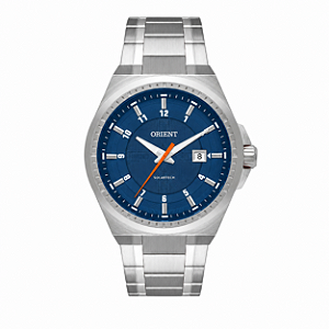 Relógio Orient Solartech Masculino Aço Prata Fundo Azul Bracelete Integrado 42mm MBSS1503 D2SX