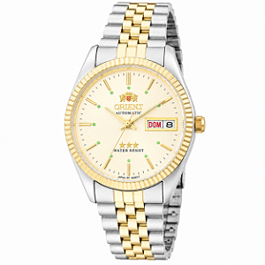 Relógio Orient Masculino Automático 3 Estrelas Aço Bicolor Prata Dourado 469ED1NHC1SK