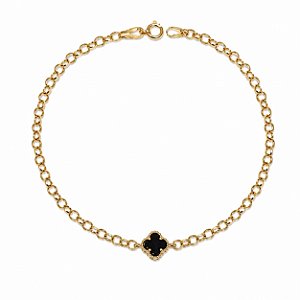 Pulseira Elo Português Pingente Trevo Ouro 18K
