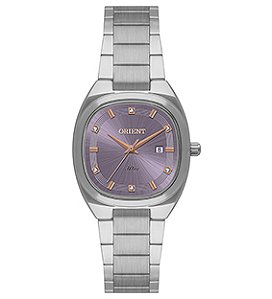 Relógio Orient Feminino Analógico Aço Prata Caixa Quadrada Fundo Azul Cristais LBSS1036 A1SX