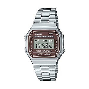Relógio Casio A168WA-5AYDF Vintage Prata Marrom Digital