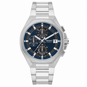 Relógio Orient Masculino SolarTech Bracelete Integrado Aço Fundo Azul 40mm MBSSC295 D1SX