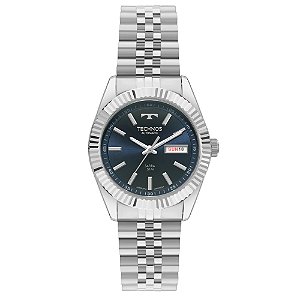 Relógio Technos Masculino Automático Riviera Aço Azul Day-Date 38mm 8205PU/1A