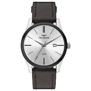 Relógio Technos Masculino Prata Clássico Pulseira Couro Marrom 2115MPP/1K Original