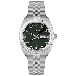 Relógio Technos Masculino Automático Vintage Prata Mostrador Verde 8205OO/1V Original